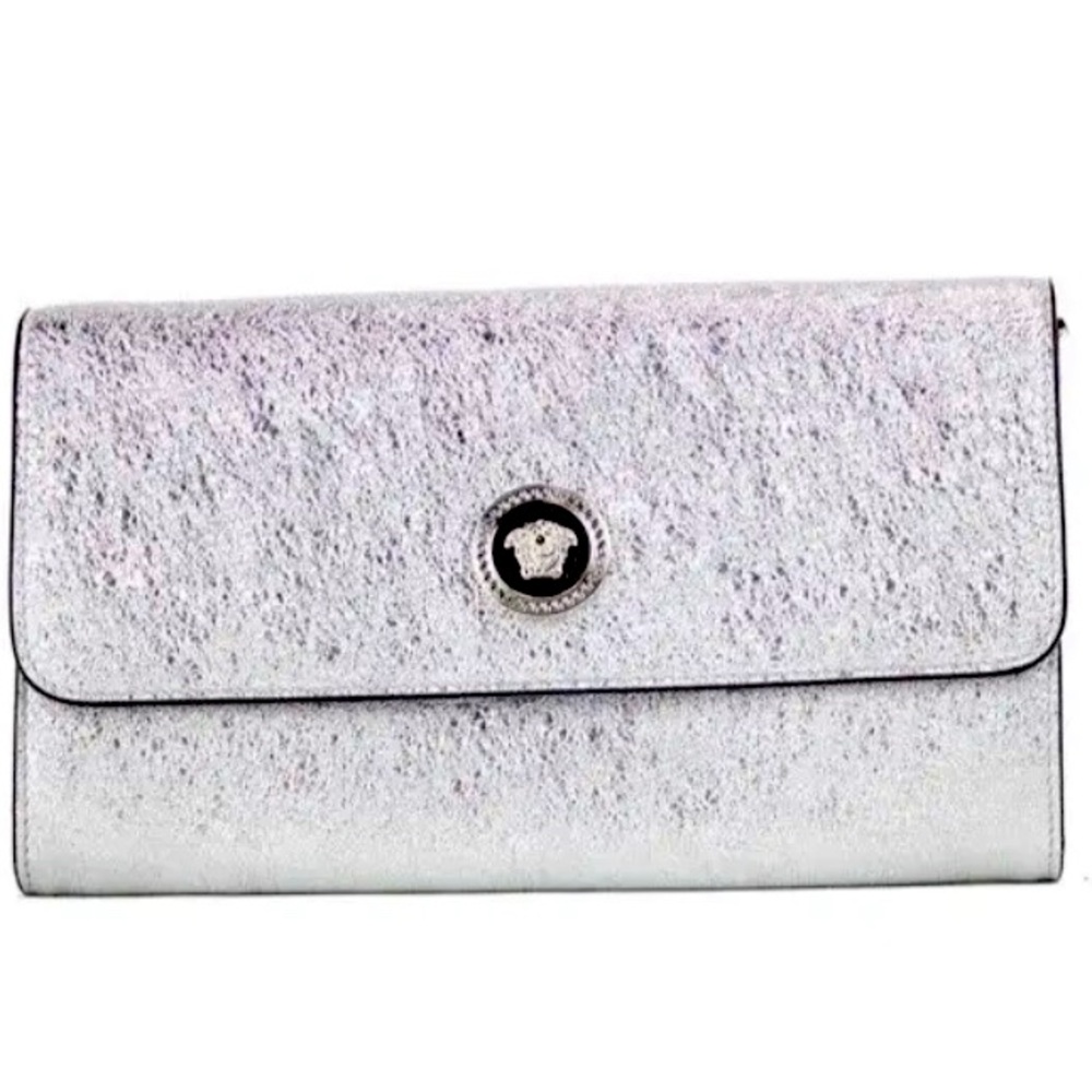 Authentic Versace Medusa silver leather wallet clutch on chain